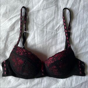 Victoria's Secret Lacy Black and Pink Lace Bra
